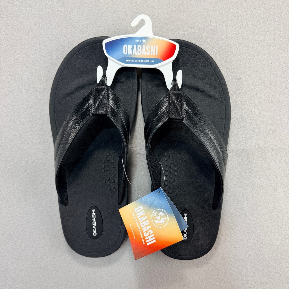 Okabashi Voyager Mens Black Flip Flop Sandals Size 10 909209 USA Made